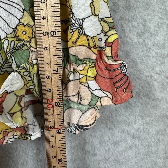 No Frills Los Angeles Floral Babydoll Top Size M Retro Colorful Hippie Peplum - Picture 13 of 15